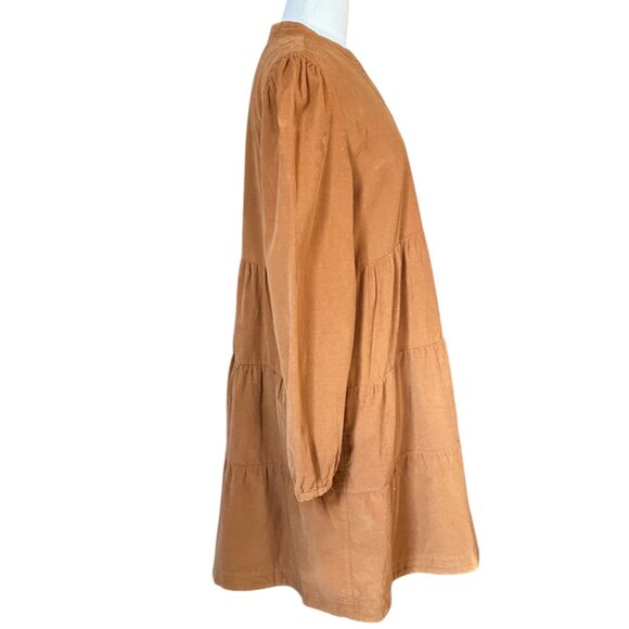 Lucky Brand Corduroy Tiered Dress Long Sleeve Knee Length Boho Prairie Western-M - Picture 6 of 13